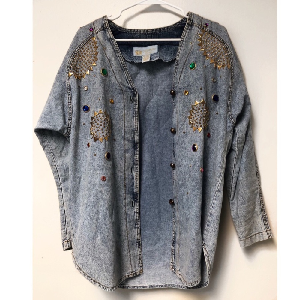 Vintage Acid Wash Denim Studded Jacket & Pants Set